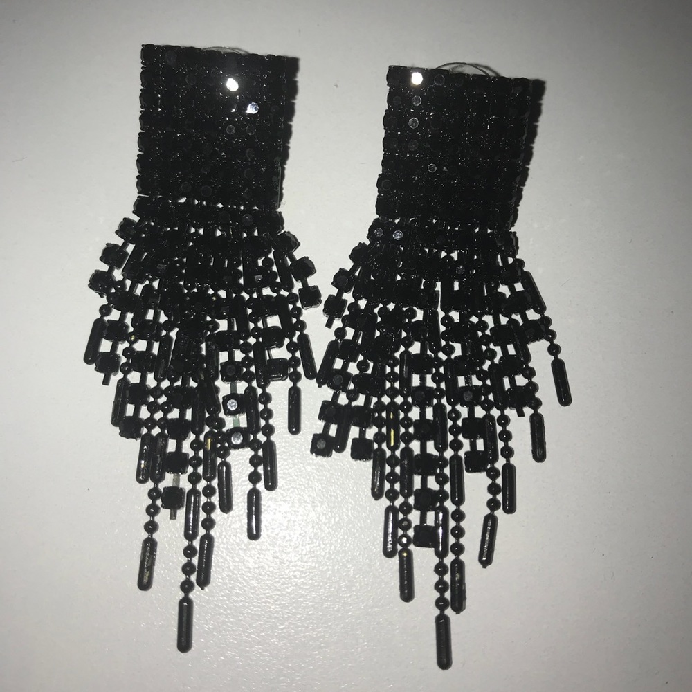 Black Rhinestone Drop Earrings